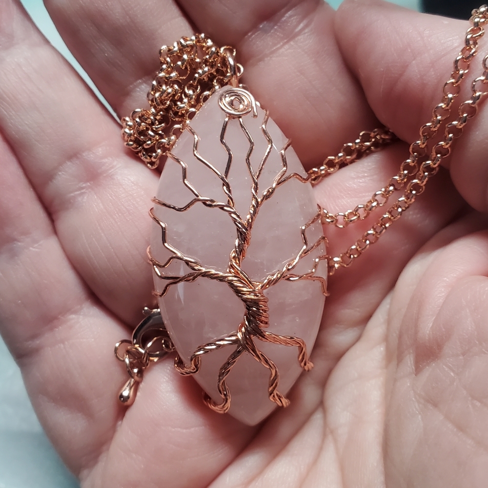 Artisan Made 24" Rose Quartz With A  Copper-tone Chain And Wire. NWOT